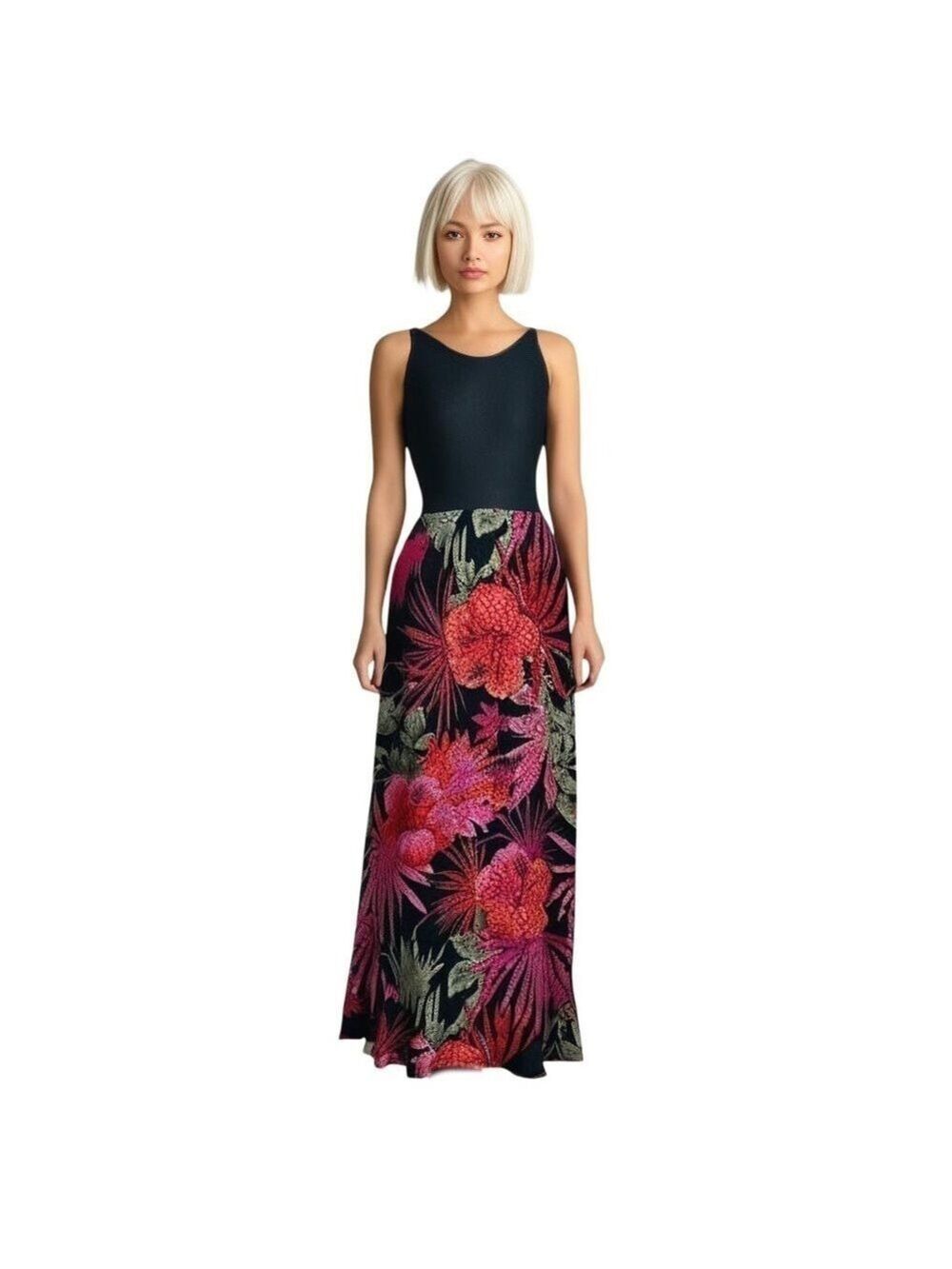 West End New Tropical Floral Stretch Elastic Waist Pull On Maxi Skirt Size S